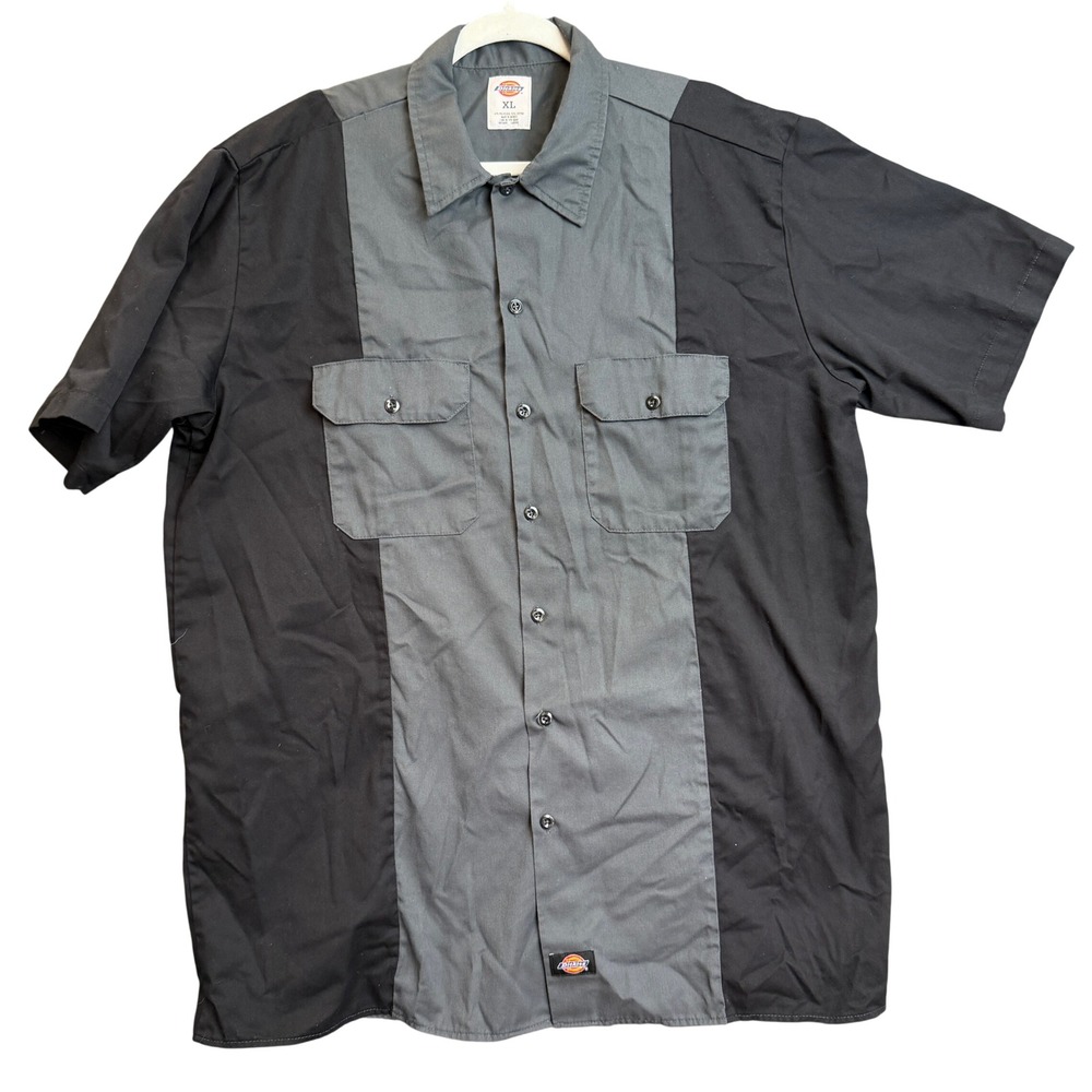 Dickies Mens XL Two Tone Mechanic Work Shirt Short Sleeve Black Grey WS513BKCH